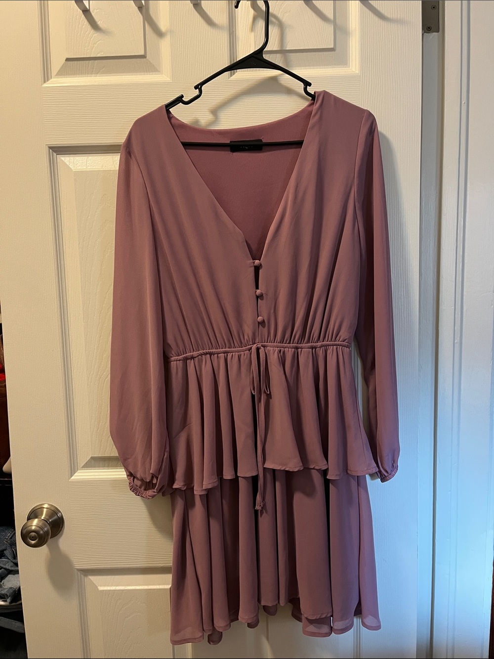 Francesca's Collections Dusty Mauve Long Sleeve Tiered Dress